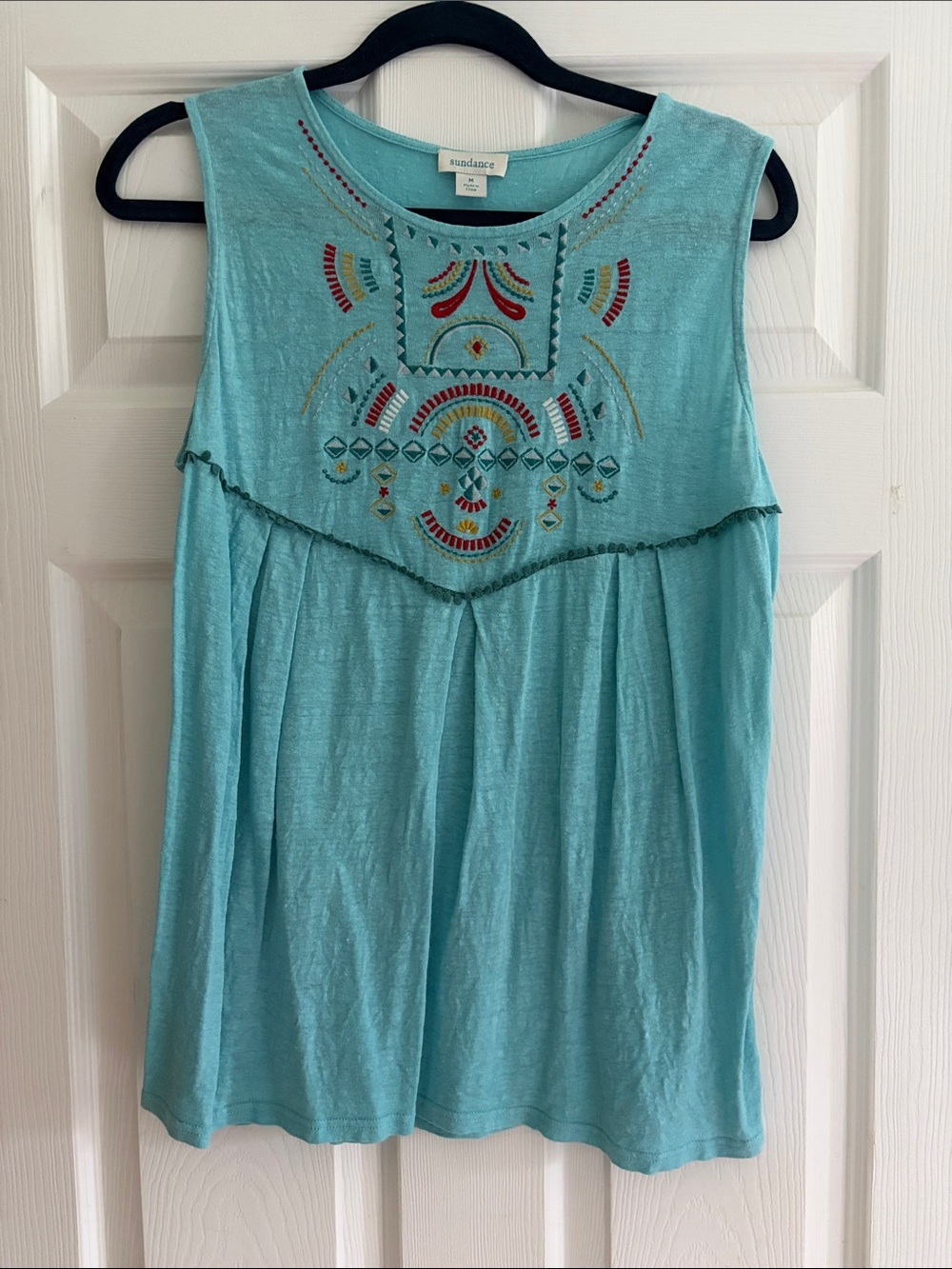 Sundance Embroidered Sleeveless Tank - Aqua